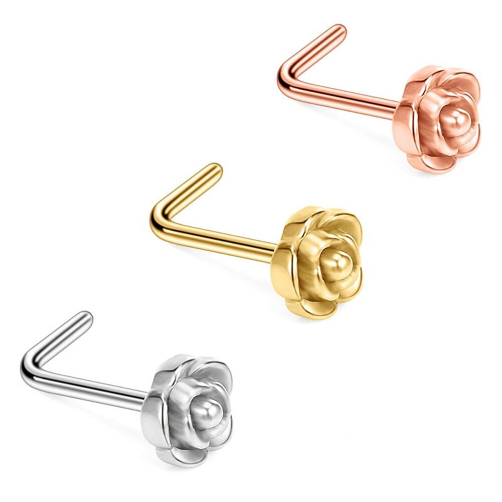 Roestvrij Staal Rose Bloem Neus Stud Set 20G L Vormige Neusringen En Studs Pack Rechte Neus Stud Lot piercing Nariz Bulk