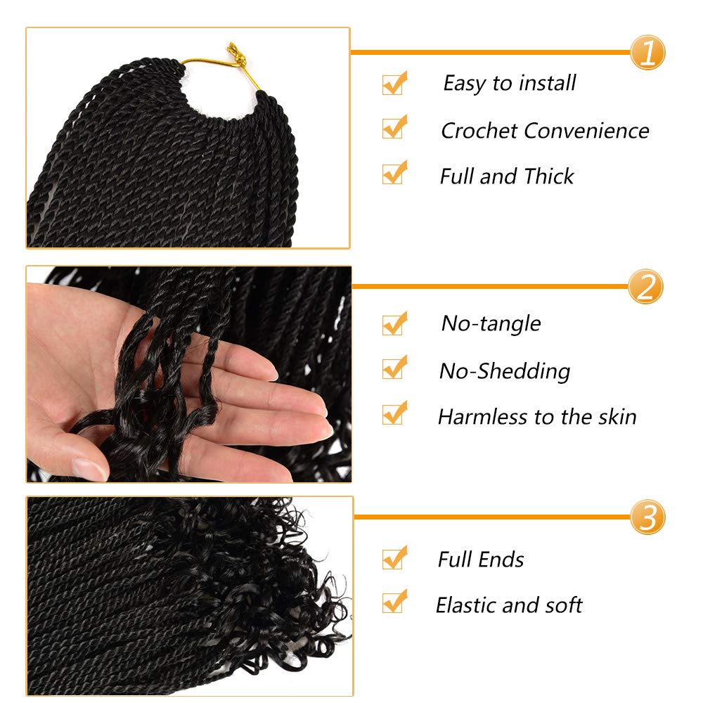 Goddess Senegal Twist Crochet Hair Braiding With Curly Ends Synthetic Braid Hair Extensions 18 Inch SOKU Ombre Senegalese Braids