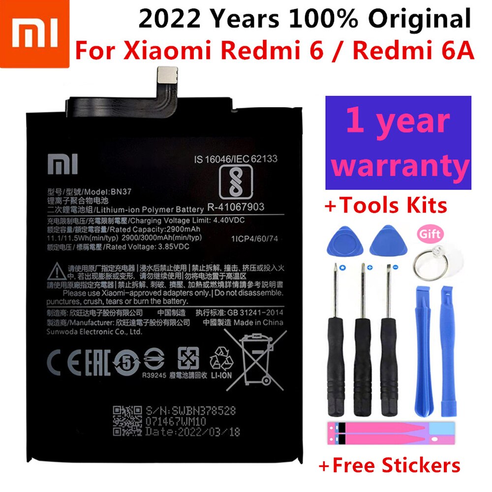 Xiao Mi Original Battery BN37 3000 mAh For Xiaomi Redmi 6 Redmi6 Redmi 6A Phone Replacement Batteries