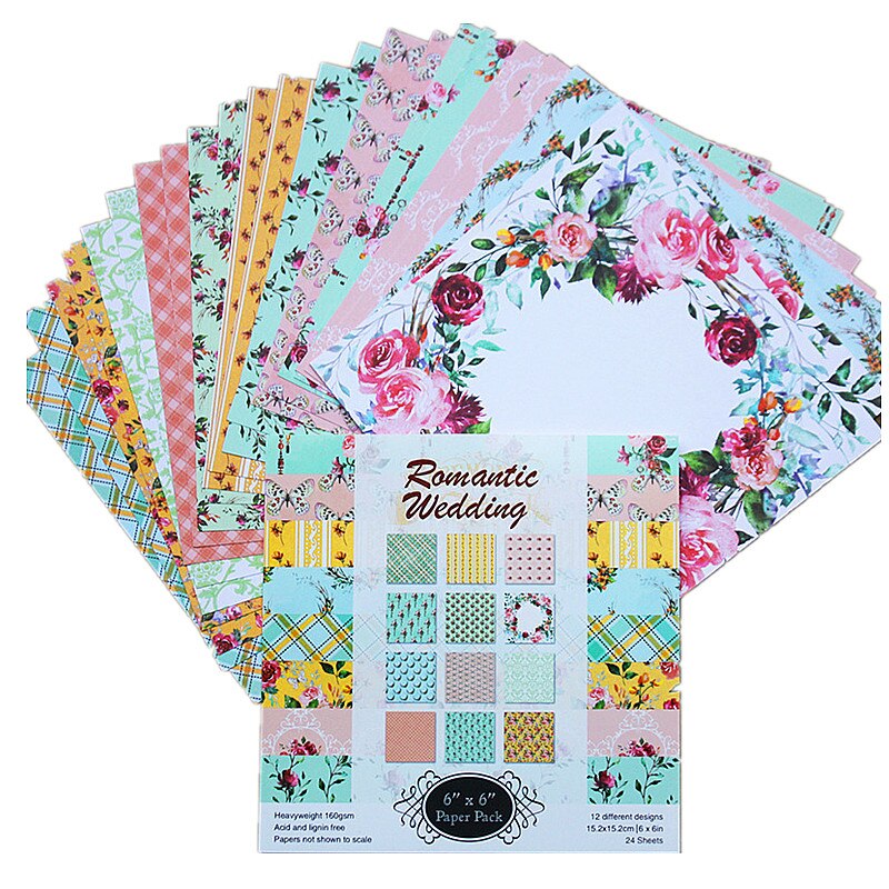 24 sheet Journal Romantic Wedding background paper Scrapbooking origami papers for card making album scrapbook craft supply: 24pcs