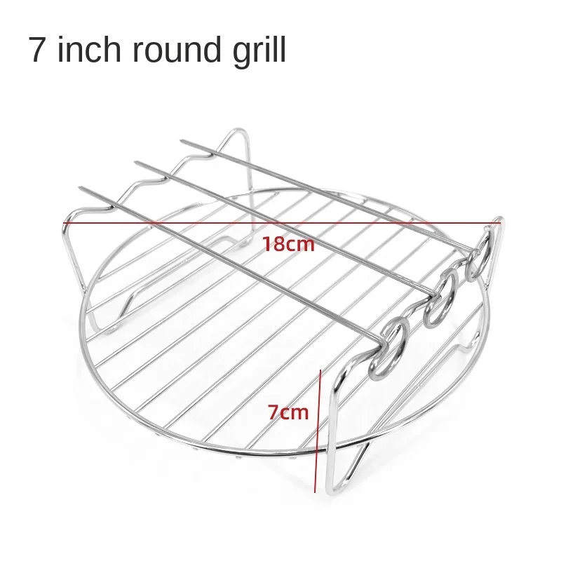 Roestvrijstalen grill 6/7/8 inch luchtfriteuse Stoomgrill met grillnet Mini ronde grill Gegrilde visrek Luchtfriteuseaccessoires: Black
