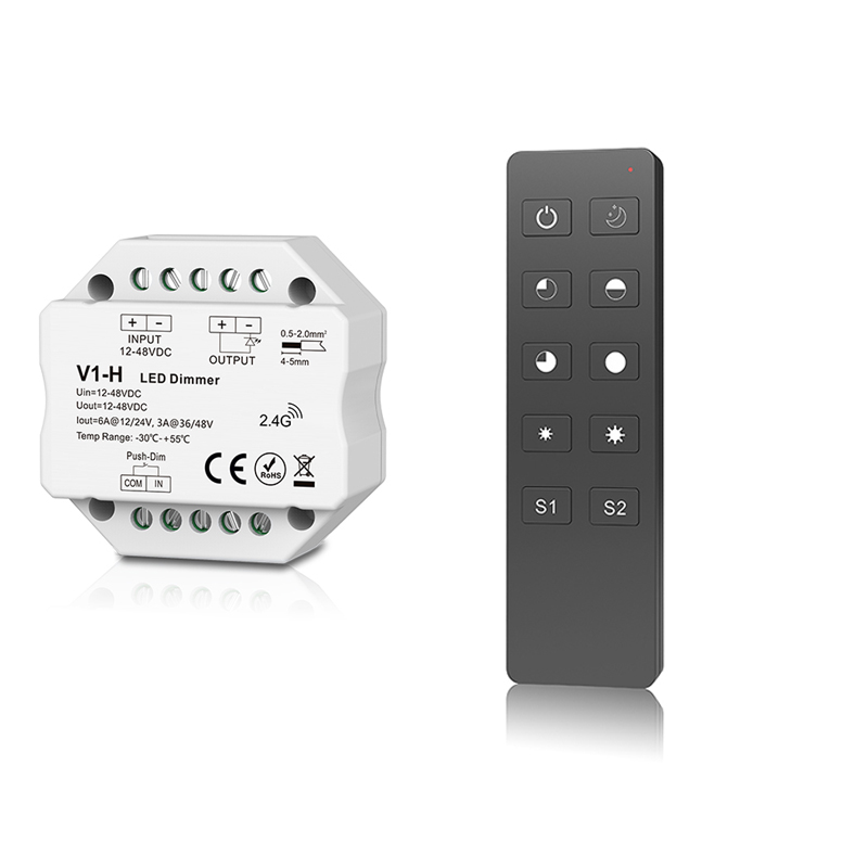 LED Strip Dimmer 12V 24V 15A Output PWM Wireless RF Switch ON OFF With 2.4G Dim Remote for 5050 3528 Single Color LED String: V1-H and R1