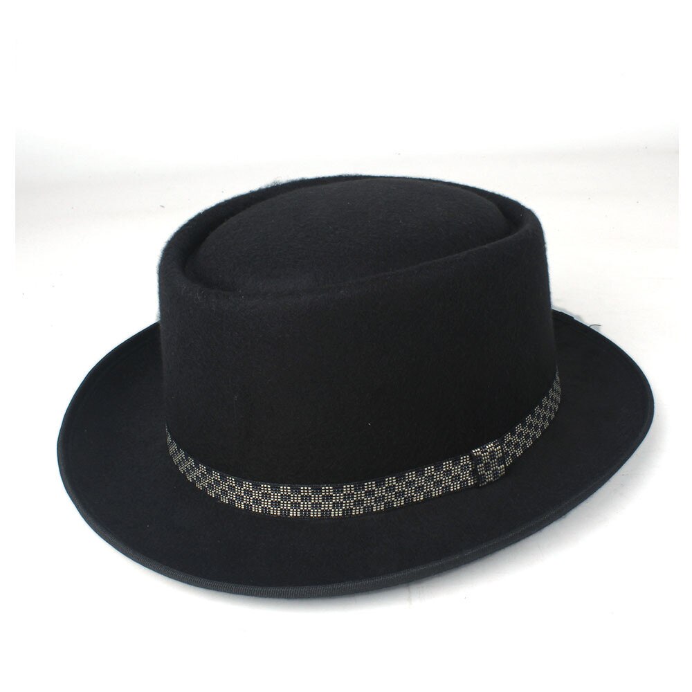 Men's Women's Pork Pie Hat Wool Flat Fedora Hat Pop Jazz Church Hat Size 58CM