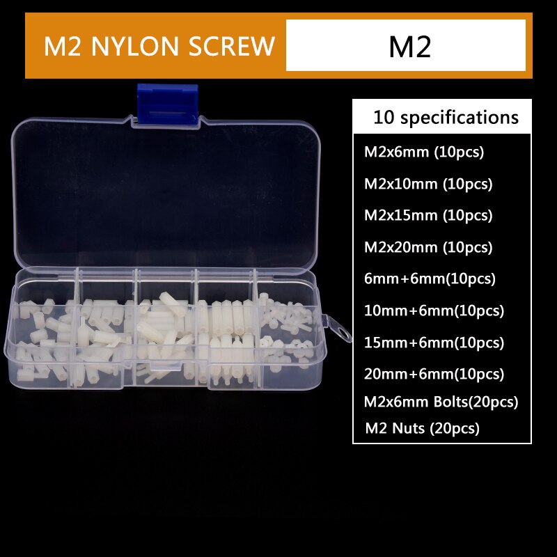 120 Pcs M2 Hex Nylon Spacer Standoff Schroef Witte Mannelijke Vrouwelijke Afstand Plastic Moer Assortiment Kit: Default Title