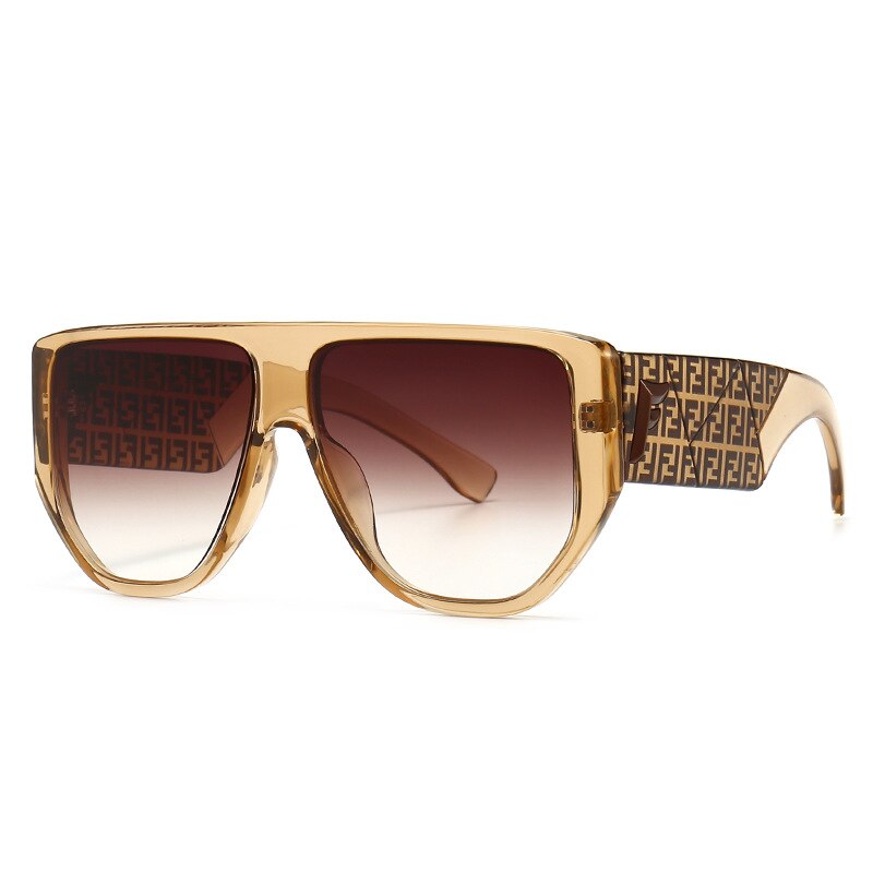 Dames zonnebrillen dames heren vintage luxe merk shield platte bovenkant ovale zonnebril voor dames  uv400: Champagnebruin