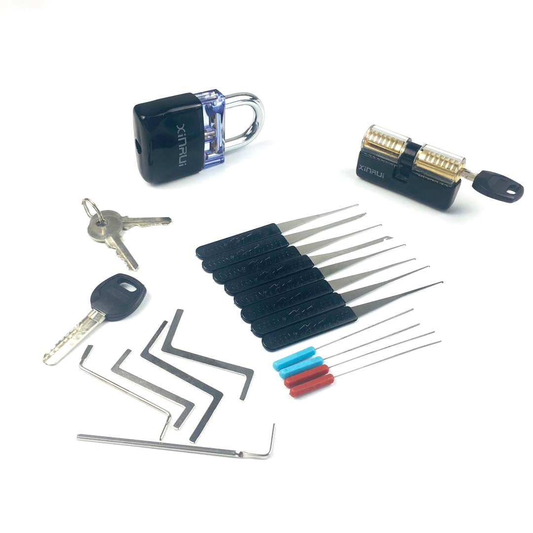Locksmith Supply Training Set 2pcs Transparent Lock with Remove Pick Tools,5pcs Tension Tool,Great Practice for Men: G