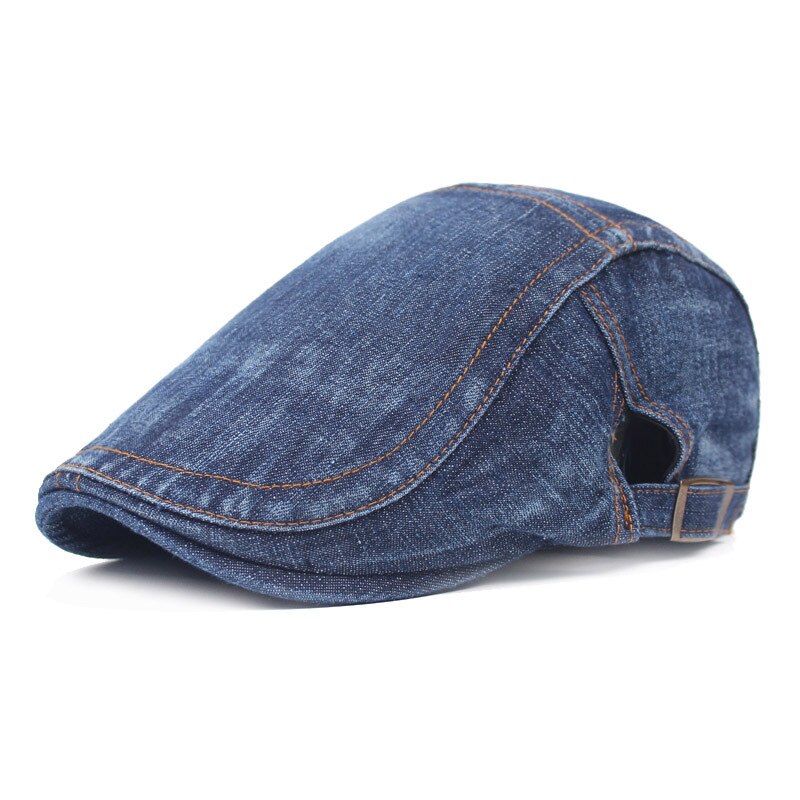 Mand denim vasket flad baret gorras planas newsboys duckbill cap jeans baretter ivy cabbie caps hat justerbar størrelse: 3