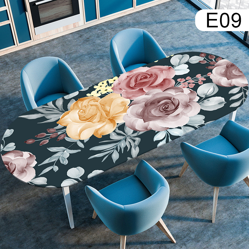 Oval Table Cover Waterproof Oil-Proof Tablecloth Elastic Kitchen Dining Wedding Party Table Cover Outdoor Courtyard Home Decor: Navy Blue / 100*130cm