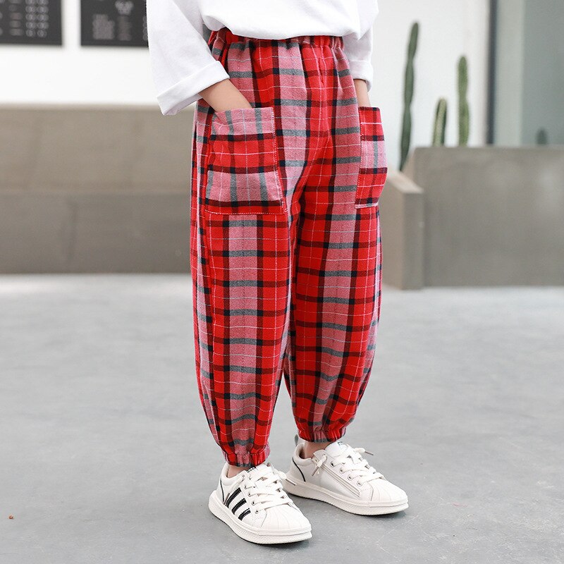 Tienerjongens broek herfst casual sport losse retro kinderen jongens geruite broek student kinderen broeken 6 8 10 12 jaar