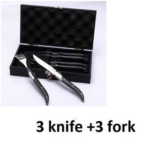 Laguiole Black Wood Knives 6-Piece Black Wooden Handle Steak Knife Fork Spoon set Japanese Wood Cutlery Christmas 8.7 in