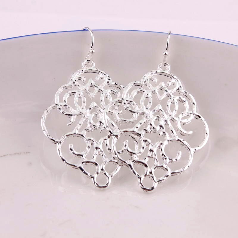 Vintage bohemiska guld filigran marockanska statement dangle örhängen för kvinnor enkla smycken örhängen: Silver-