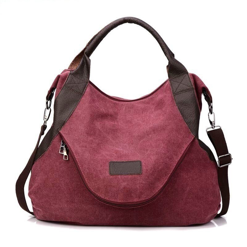 Frauen Tasche lässig Tote Frauen Handtasche Schulter Umhängetasche Dame Hand taschen Leinwand Große große Kapazität Taschen für Frauen: wein rot-groß