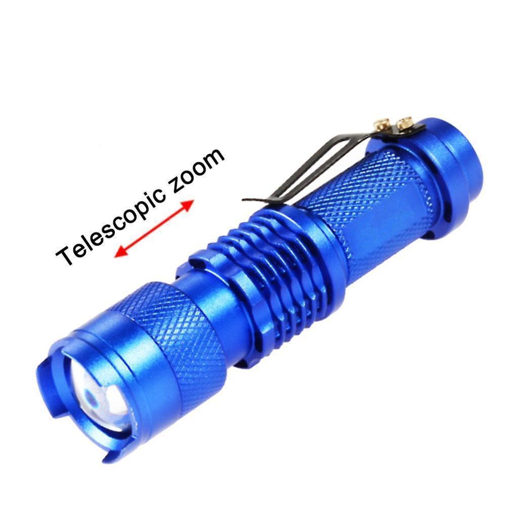 CASTNOO 5 kleuren Draagbare Licht LED Zaklamp ZOOM 7 W 2000LM Lanterna 3 Modes LED Zaklamp AA/14500 batterij zaklamp voor fiets: Blue flashlight