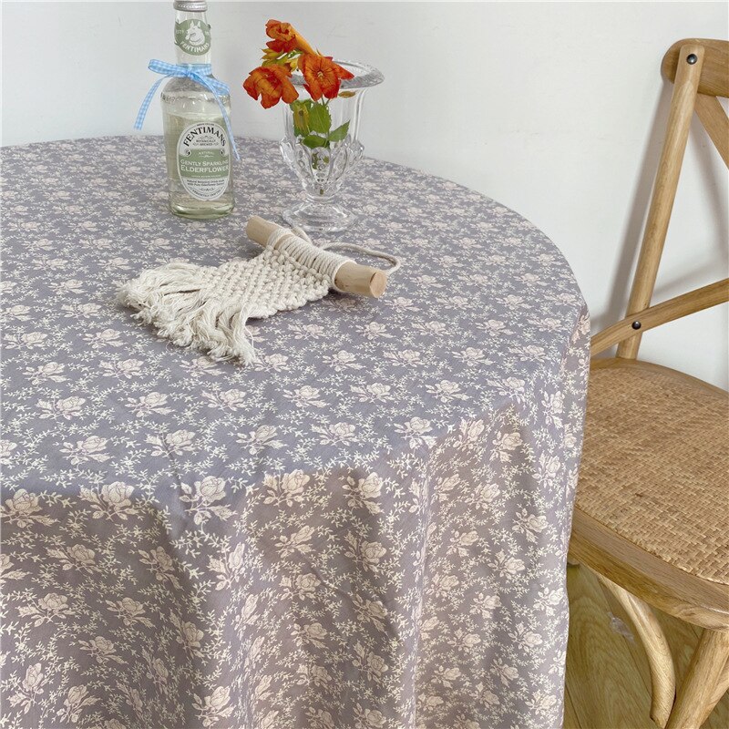 Koreaanse Ins Stijl Rechthoekige Picknick Tafelkleed Tafel Decoratie Bruiloft Decoratie Paarse Bloem Linnen Tafelkleed Achtergrond