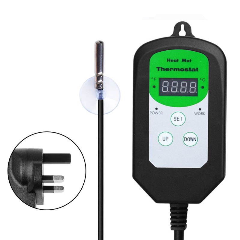 120V US/UK/EU Plug Digital Thermostat Day Night Temperature Control Sensor Regulator for Terrarium Heating Outlet Brooder C42: UK plug