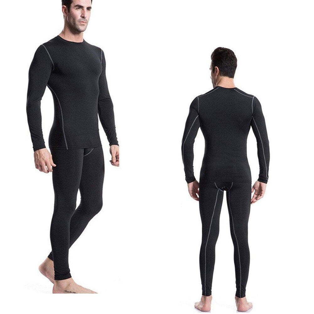 LANBAOSI 2 Pcs mannen Compressie Running Set mannen 2 pc Thermische Ondergoed Set Wicking Fleece Gevoerde Lange Onderbroek