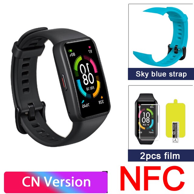 Honor Band 6 Smartwatch 1.47 "Amoled Display 14 Dagen Batterij Bloed Zuurstof Hartslagmeter Smart Horloge Bluetooth Slaap: NFC add sky blue