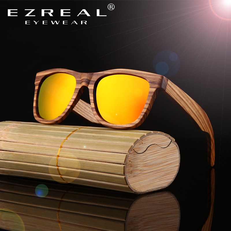 EZREAL Real Top Bamboe Hout Houten Zonnebril Gepolariseerde Handgemaakte Hout Mens Sunglass Zonnebril Mannen Gafas Oculos De Sol Madera