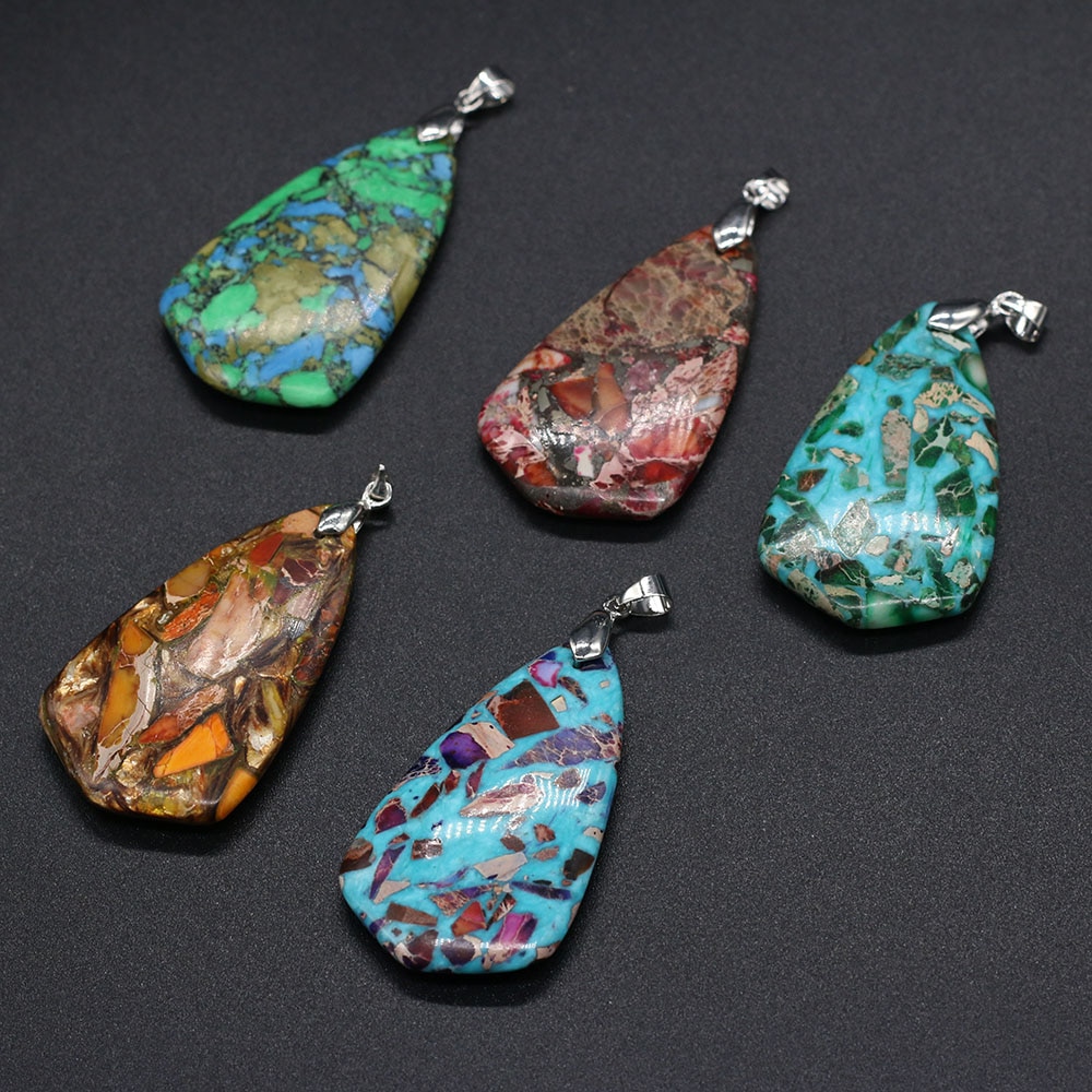 Synthetic Colorful Turquoises Pendants Shape Charm Pendant For Jewelry Making DIY Necklace Accessories Size 30x50mm