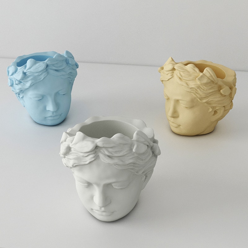 Cement flowerpot silicone mold goddess head flowerpot mold concrete gypsum figure head potted silicone mold