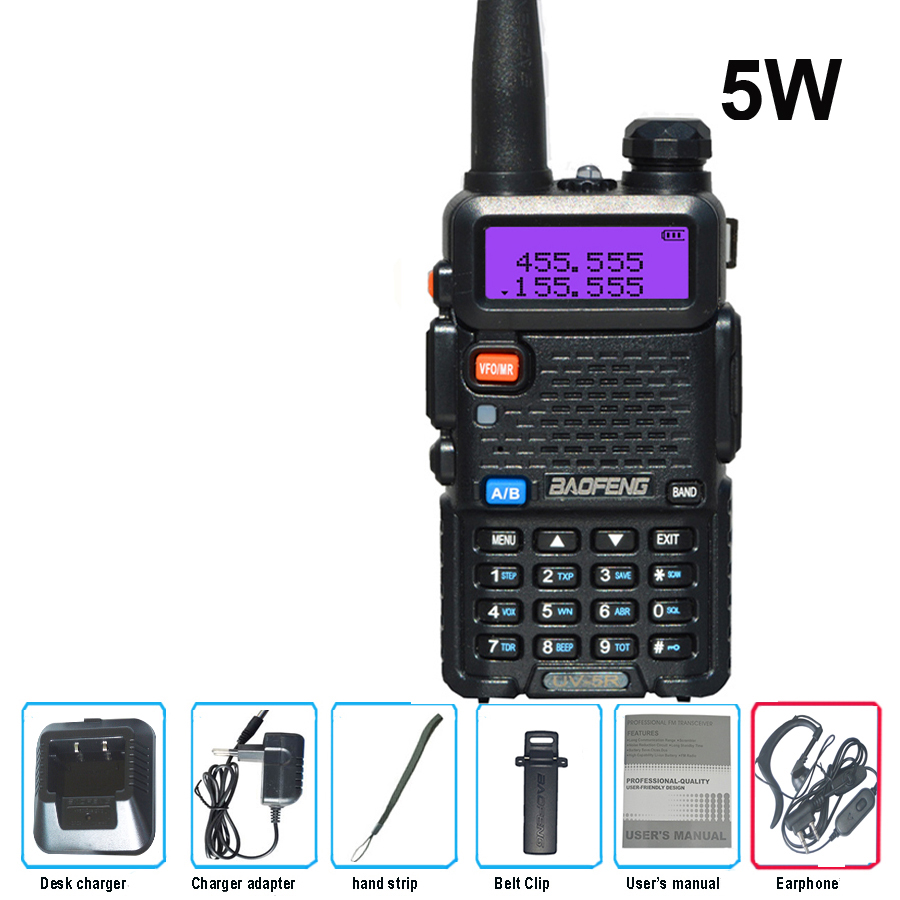 Baofeng UV-5R Walkie Talkie 5W Dual Band Ham Two Way Radio UV 5R Vhf Uhf FM Radio Handheld Hunting Transceiver Two-Way UV5R: Blue