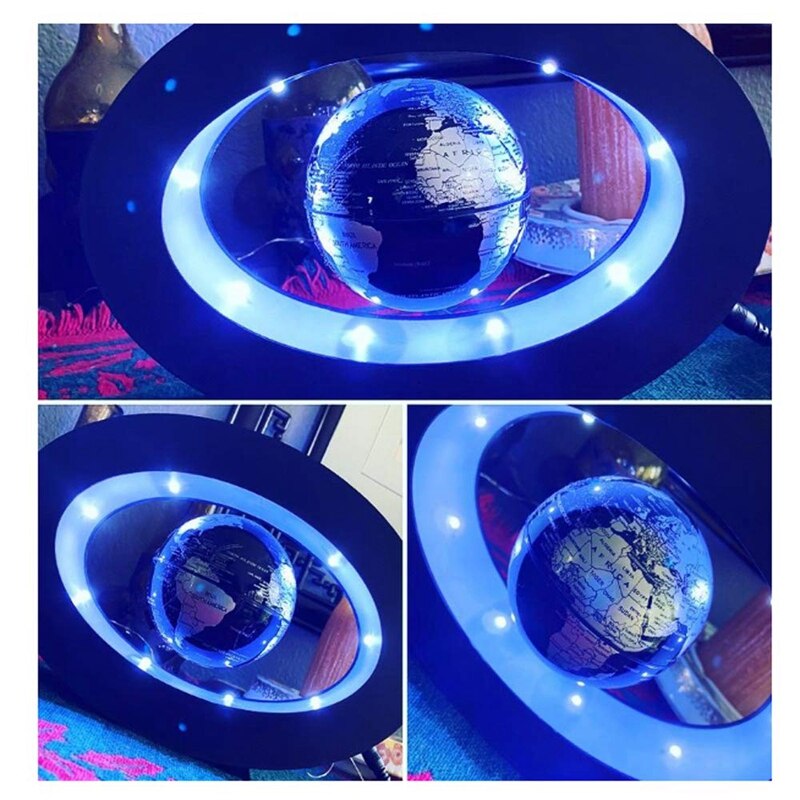 Globo magnético con marco ovalado para niños, globo de levitación magnética con mapa del mundo, Led, inglés, azul