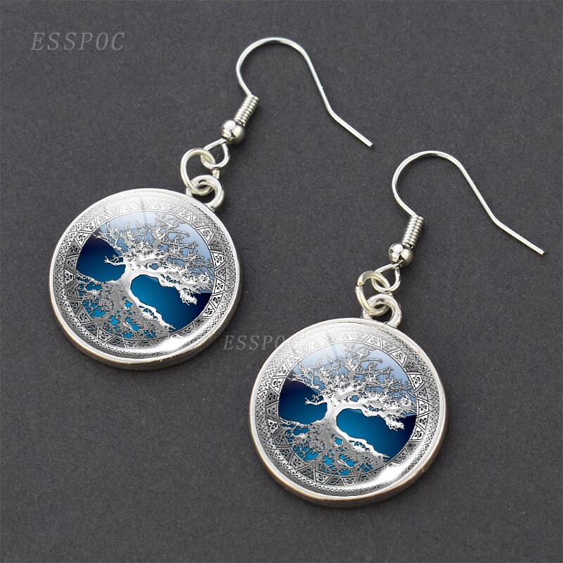 Baum des Lebens Glas Cabochon Ohrringe Silber Überzogene Baumeln Ohrringe Baum des Lebens Ohrringe Schmuck für Sie: Hellgelb Gold Farbe