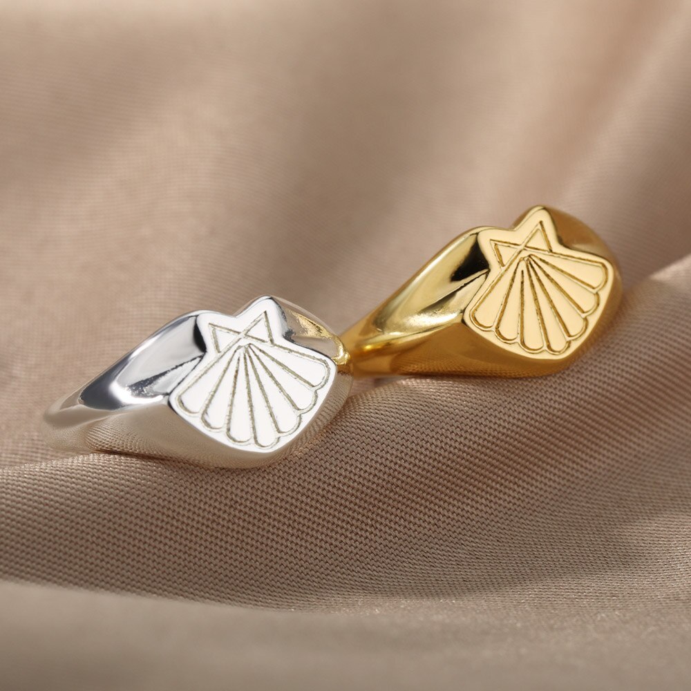 Klassische muschelringe für damen, Jahrgang-edelstahl-goldring Ich bin boho-stil, ehering-schmuck für paare