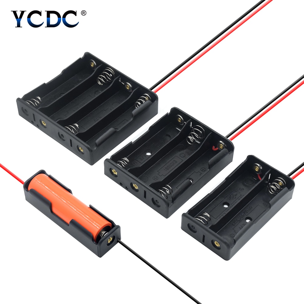 1X 2X 3X 4X 18650 Battery Case Holder 3.7V Plastic Battery Storage Box Case Holder Leads with Storage Box With Wire Lead