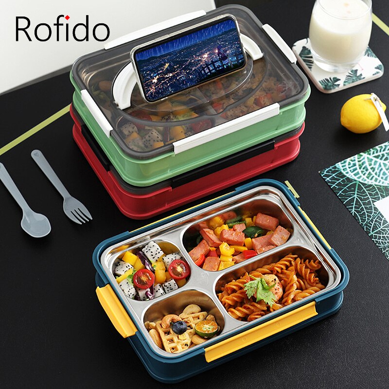 Rvs Lunchbox Draagbare Student Bento Box Voor Kantoormedewerker Fruit Salade Voedsel Opslag Container Magnetron Servies