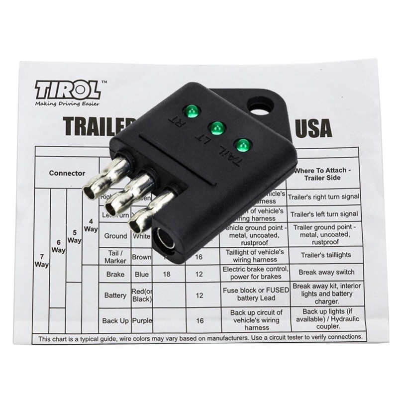 TIROL 4 Pin Trailer Tester Connector Trailer Wiring Tester Straight Trailer Light Wire Circuit Tester