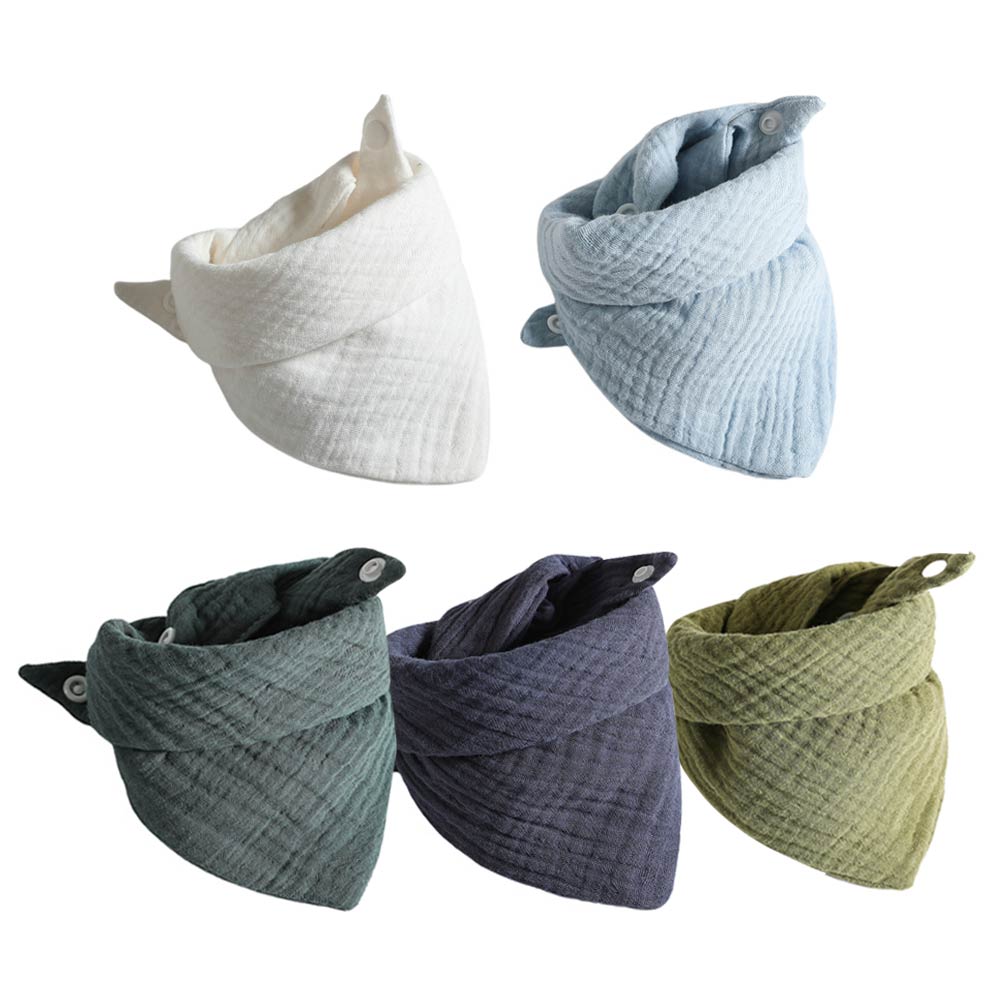 Bavaglini in mussola per bambini sciarpa a triangolo morbido cotone solido Saliva asciugamano ragazzi ragazze grembiule da alimentazione Bandana Drool neonato Burp vestiti: 5PCS-B
