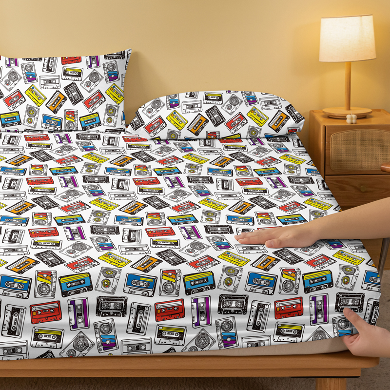 1 set of magnetic tape patterned frosted bed sheets, bedroom printed bed cover, bedding (excluding pillowcases)