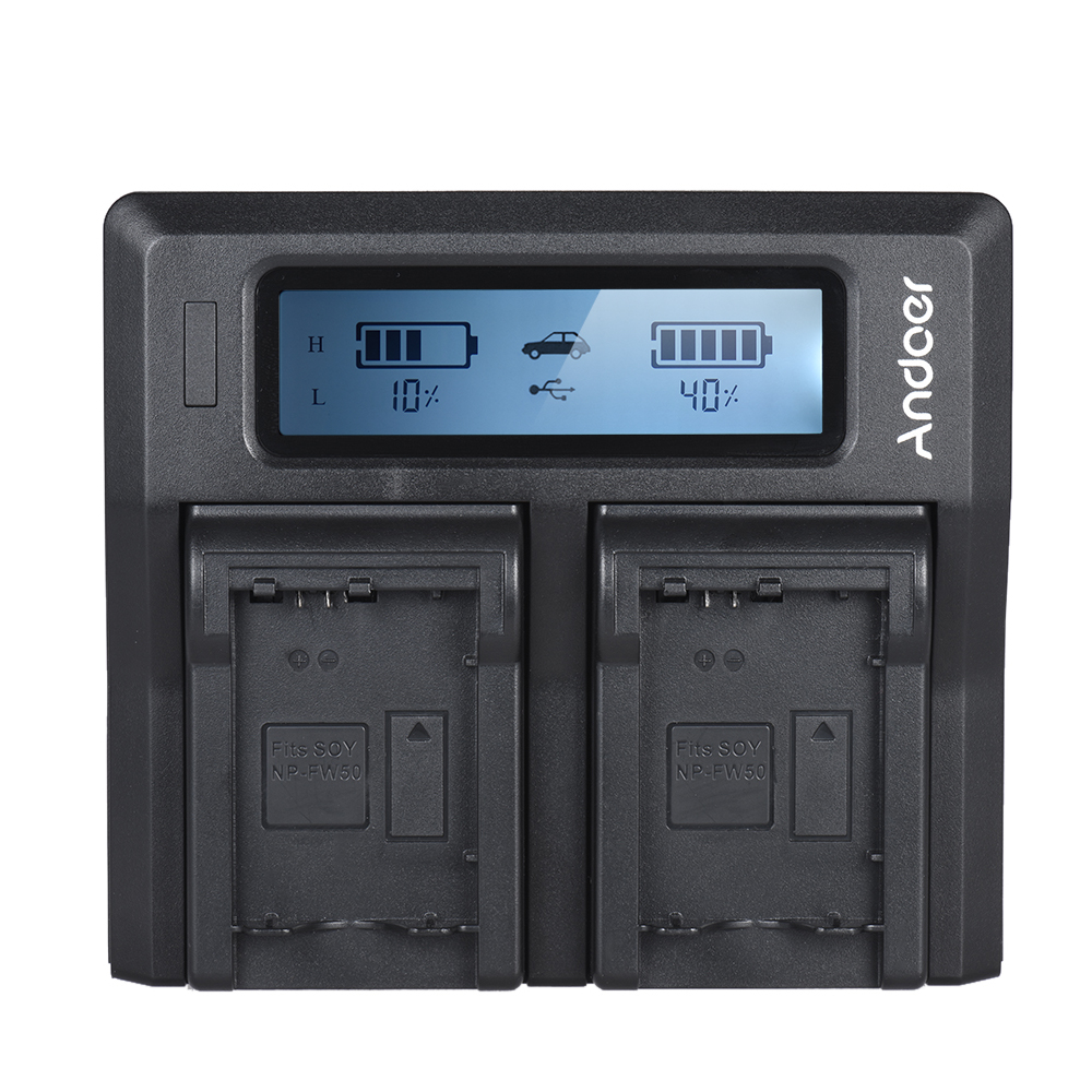 Andoer NP-FW50 NPFW50 Dual Channel LCD Digital Camera Battery Charger for Sony A7 A7R A7sII A7II A6500 A6300 A7RII NEX Series