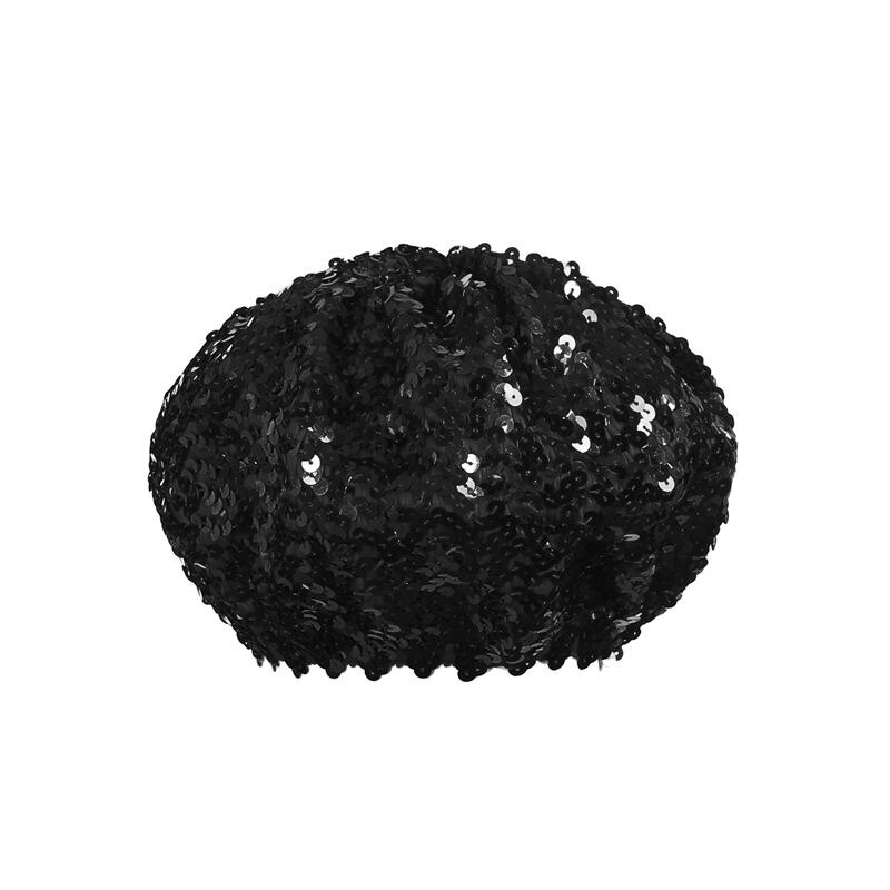 Women Sequin Berets Bling Stretch Metallic Shining French Beret Hat Beanie Clubwear Cap: Black