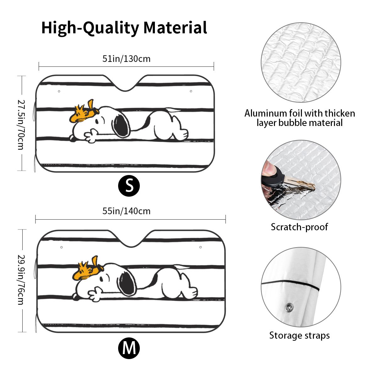 Snoopy & Woodstock Windshield Sunshade Personality Car Front Window Visor 70x130cm Sun Visor Accessories Covers