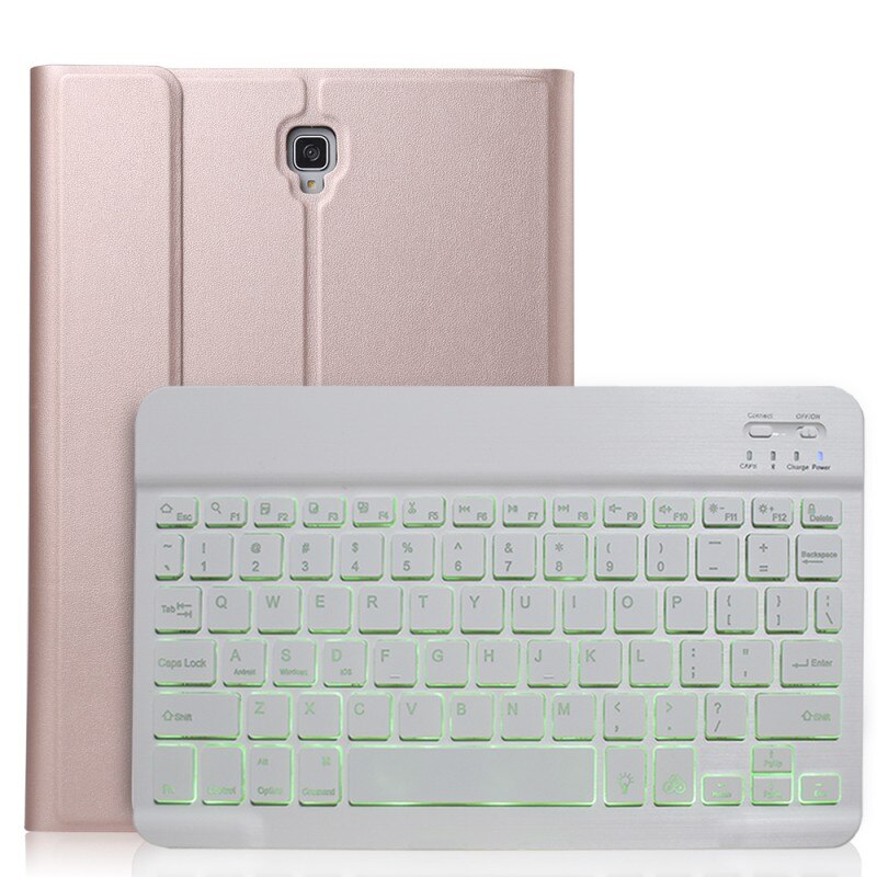 Tablet Keyboard Case for Samsung Galaxy Tab A 10.5 SM-T590 SM-T595 - Leather Cover with Bluetooth Keyboard & Stylus: Rose Gold-White
