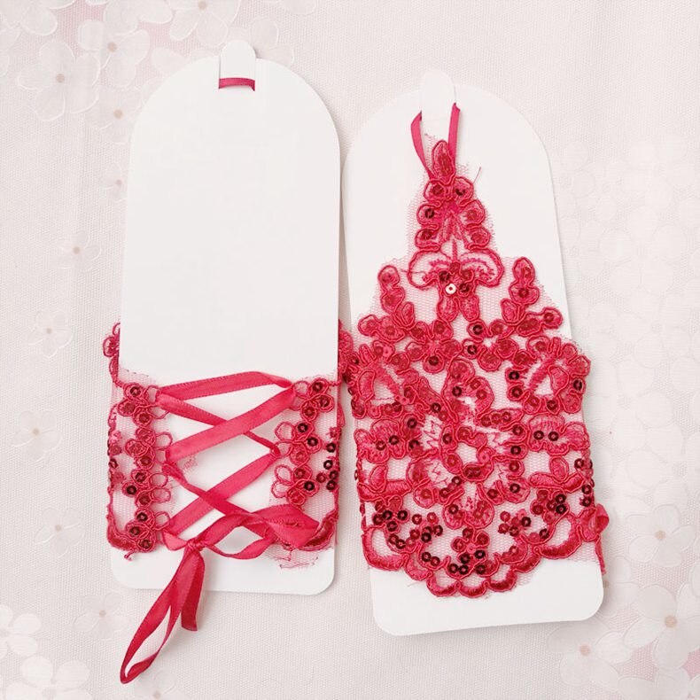 Guantes de Boda sin dedos, rojos y blancos, encaje con cuentas para accesorios de boda para novia puesta en escena: Red