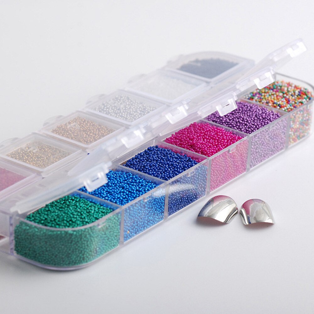 Hisenlee 12 Kleuren 1Box Micro Bal Micro Crystal Nail Caviar Kralen Glazen Trend Caviar Nail Art Decorations Tips Nail art Set: Nail Caviar Beads