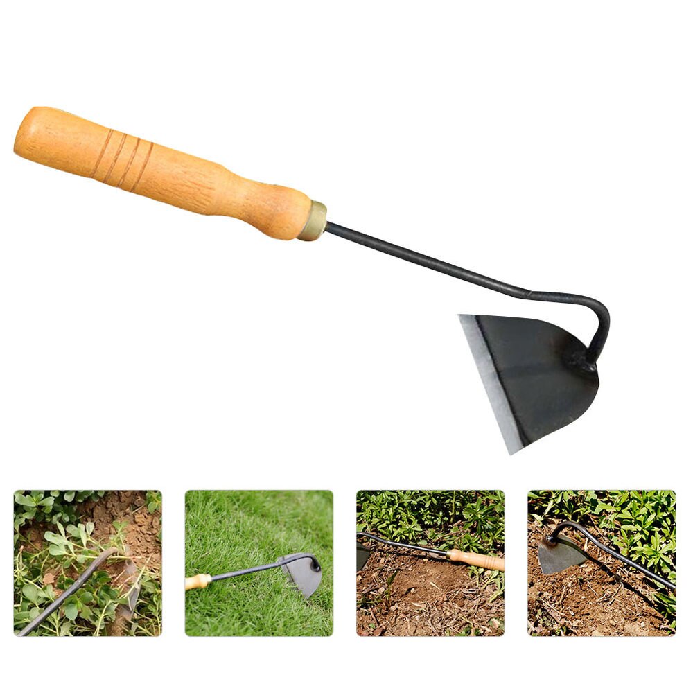 Wooden Handheld Bent-neck Hoe Iron Farm Garden Tool Weeding Accessories