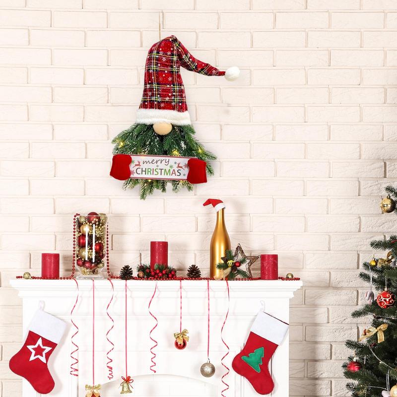 Weihnachten Tür Kranz Gnom Kranz Kiefer Nadel Weihnachten Zauberstab Tür KleiderbüGel Mit LED Lichter Nette Gesichtslose Puppe Zwerg Anhänger Weihnachten