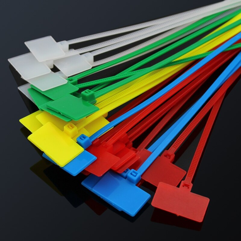 100 stücke 4*150mm Nylon Kabelbinder Schild Etiketten Kunststoff Schleife Krawatten Marker Kabel Schild selbst-Verriegelung krawatten Breite 3mm