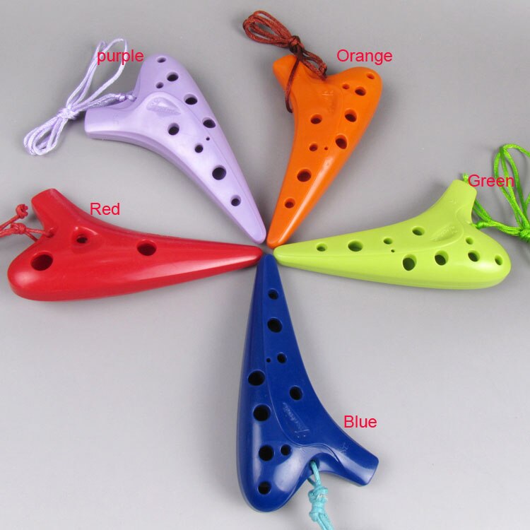 Instrumento musical de Ocarina de plástico SC, gran sonido, 4 colores, púrpura, azul, naranja y rojo, 12 agujeros