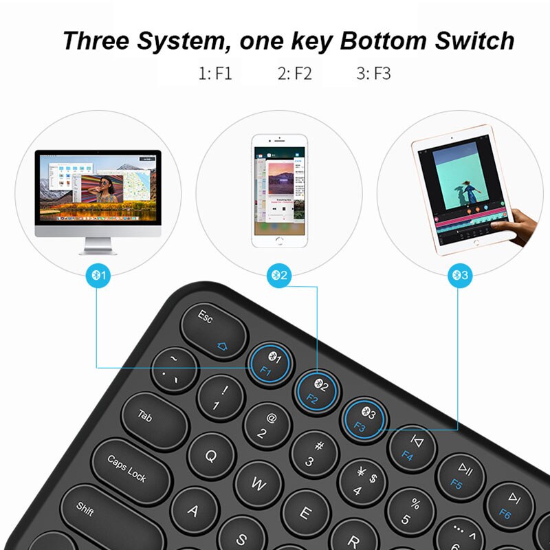 Tablet Bluetooth Toetsenbord Ronde Keycap Draadloze Gaming Toetsenbord Voor Mac Chrome Os Windows Iphone Ipad Android