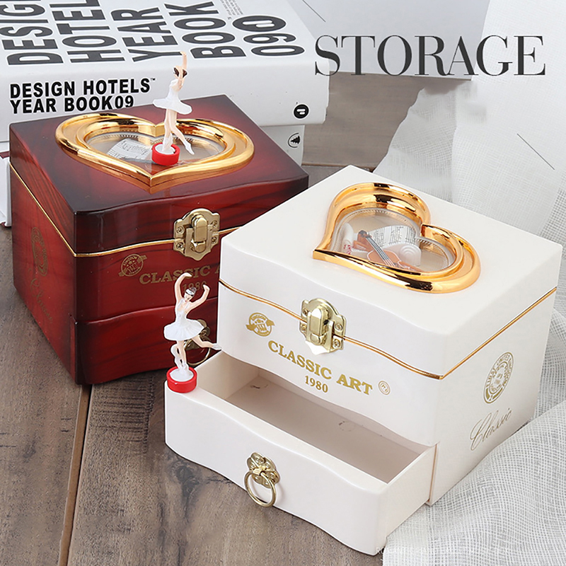 Classic Nostalgic Spring Simulation Music Box Rotating Dance Jewelry Music Box Ballerina Piano Clockwork Plastic Music Mechanism