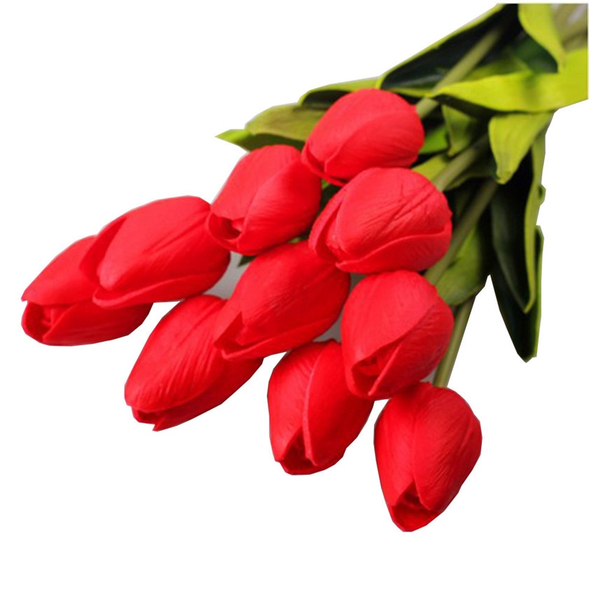 Null Tulpe Künstliche Blume Latex Real berühren Braut Hochzeit Strauß Heimat Dekor, 10 stücke Gelb