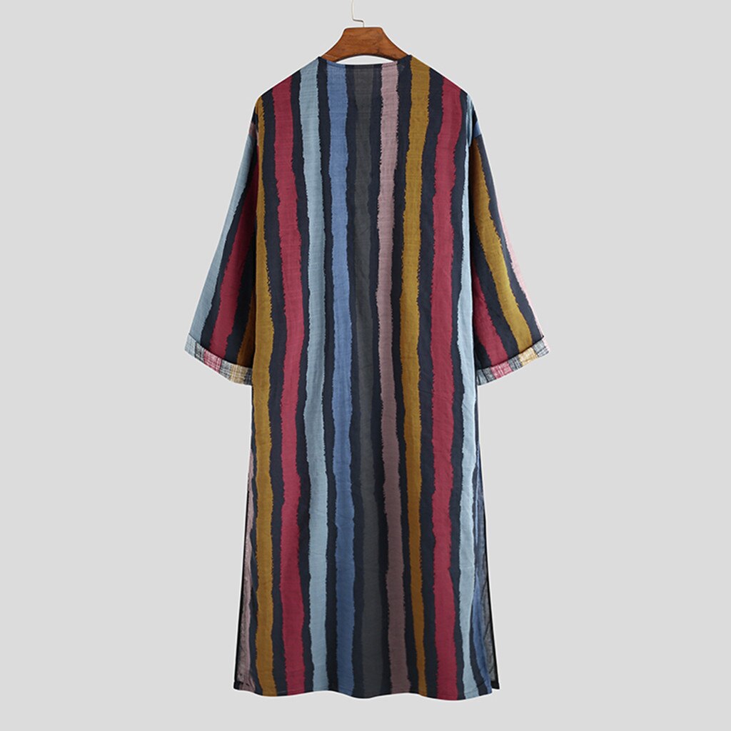 Camisa larga Hawaiana de verano para hombre , camisa étnica de manga larga, camisa con estampado de rayas, blusa de calle Retro para hombre