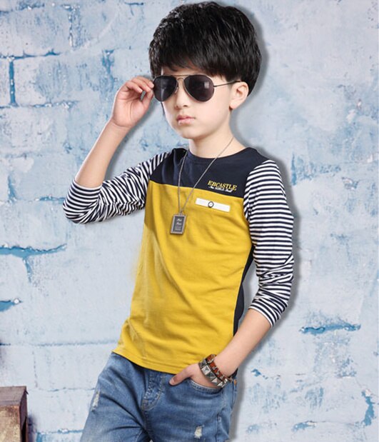 arrivé 100% coton t-shirts rayé à manches longues vêtements garçon enfants hauts o-cou t-shirt t-shirts enfants vêtements d'été: 10