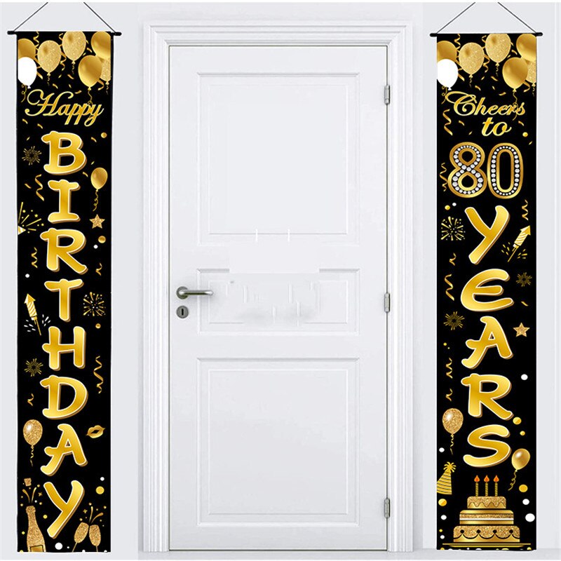 Happy Birthday Door Curtain 30 Birthday Party Decorations Anniversary Party Adult 30 40 50 60 70 80 Year Birthday Couplet Flag: birthday flag 80