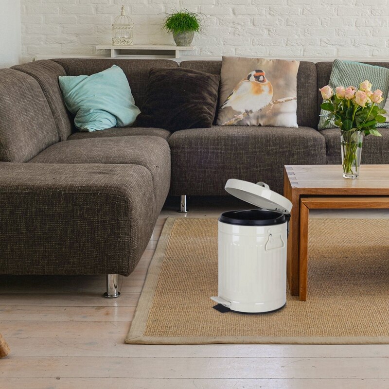 Badkamer Prullenbak Met Deksel, Prullenbak Voor Slaapkamer Kantoor Geschikt Voor Badkamer, Slaapkamer, Kantoor, bureau, 5 Liter, Wit